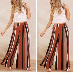 Wide-Leg Striped Palazzo Pants - Rust Multi